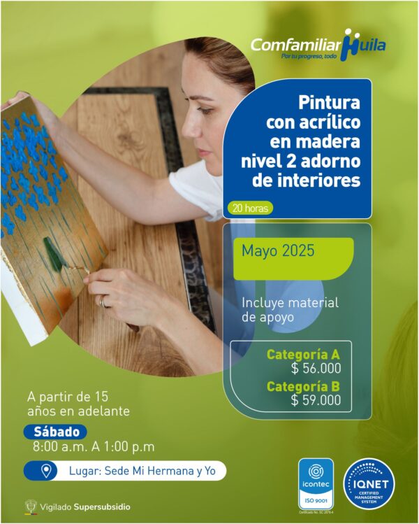 Pintura con acrílico en madera nivel 2 adorno de interiores